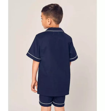 Kid's Twill Short Sleeve Short Pajama Set in Navy