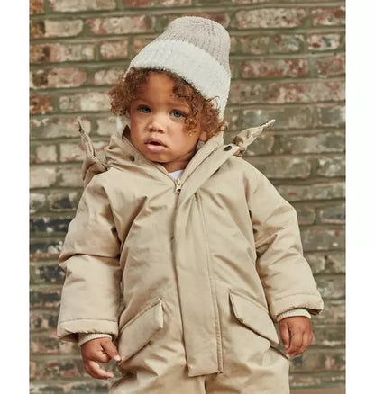 2-Tone Ribbed Beanie Fuzzy - Taupe/Ecru