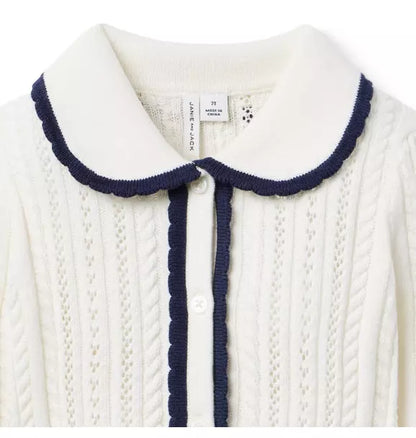 Pointelle Scalloped Trim Cardigan