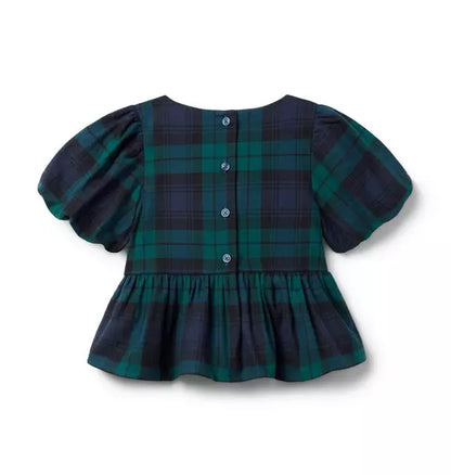 Tartan Peplum Bow Top