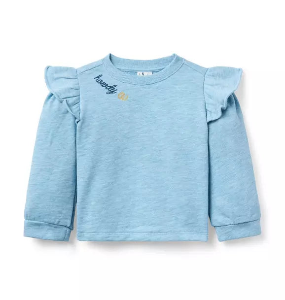 Embroidered Ruffle Shoulder Sweatshirt