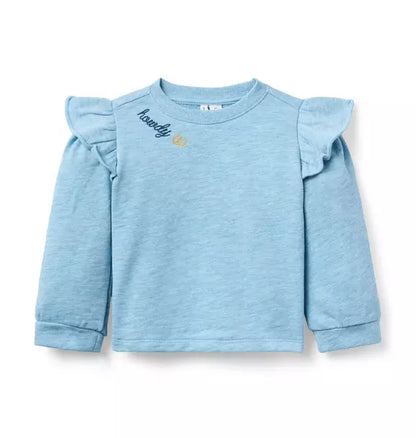 Embroidered Ruffle Shoulder Sweatshirt