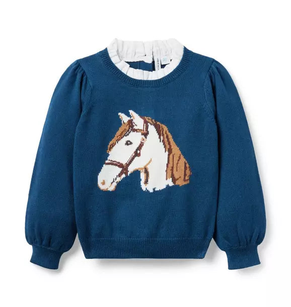 Horse Ruffle Collar Sweater
