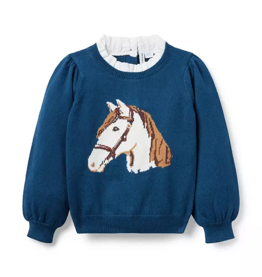 Horse Ruffle Collar Sweater