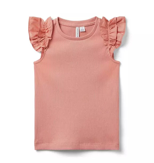 Ribbed Ruffle Sleeve Top