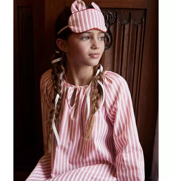 Girl's Twill Delphine Nightgown in Antique Red Ticking