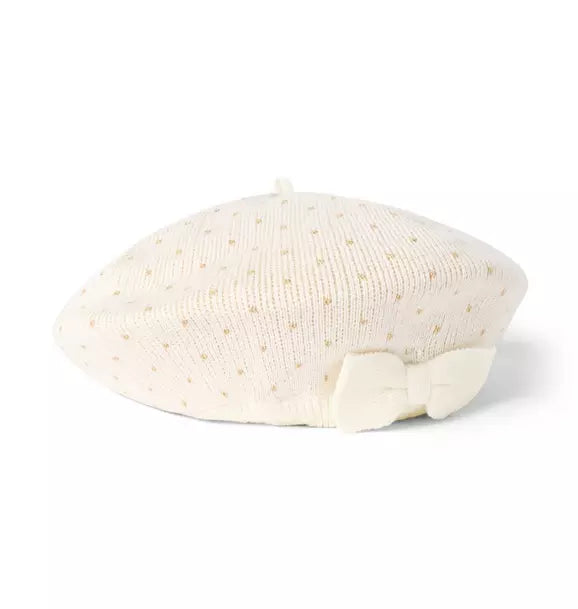 Dot Sweater Bow Beret