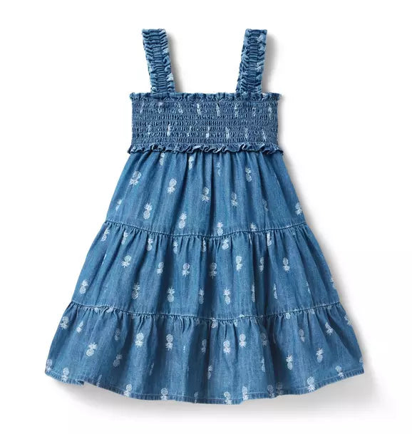 Pineapple Chambray Smocked Dress