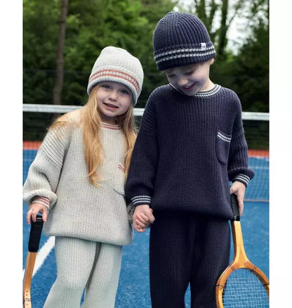 Beanie Tennis Chunky - Navy/Pearl Grey