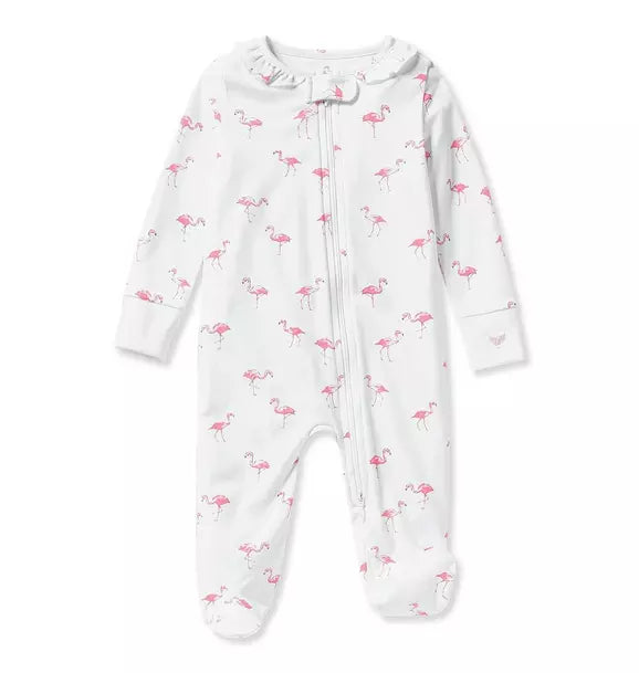 Baby's Pima Ruffle Collar Romper in Flamingos