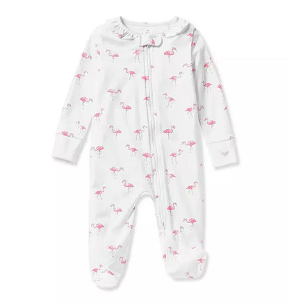 Baby's Pima Ruffle Collar Romper in Flamingos