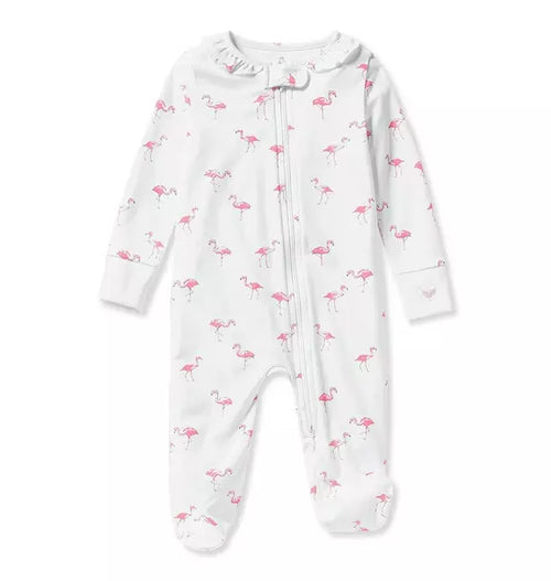 Baby's Pima Ruffle Collar Romper in Flamingos
