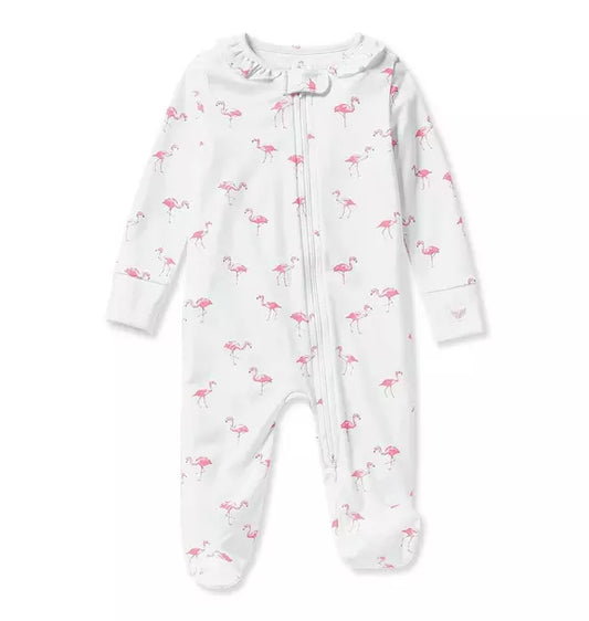 Baby's Pima Ruffle Collar Romper in Flamingos