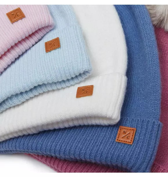 Cloud Blue Knit Winter Hat with Knit Pom