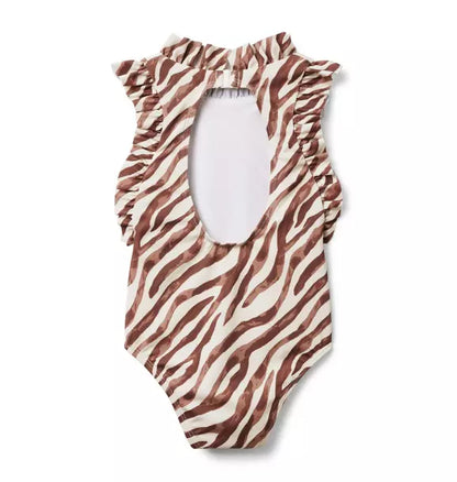 Recycled Zebra Ruffle Swimsuit