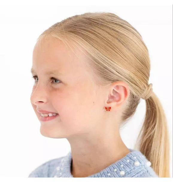 Red Enamel Bow Stud Earrings