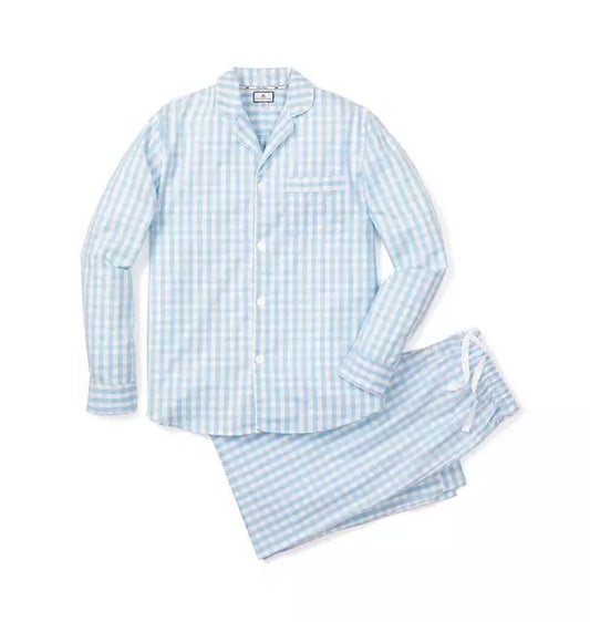 Men's Light Blue Gingham Pajama Set