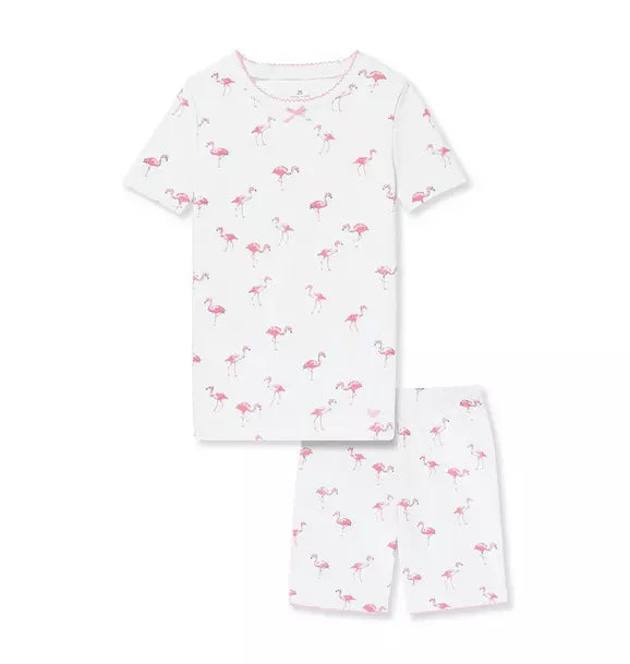 Kid's Pima Snug Fit Short Pajama Set in Flamingos