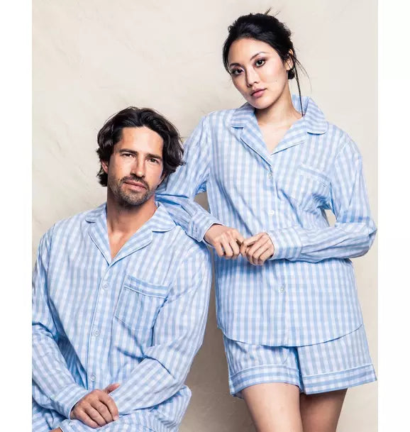 Light Blue Gingham Long Sleeve Short Set