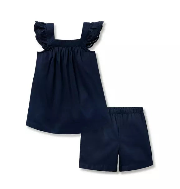 Girl's Twill Clara Short Set in Navy