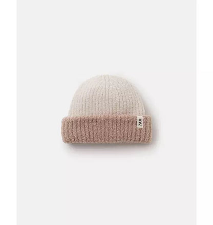 2-Tone Ribbed Beanie Fuzzy - Ecru/Pecan