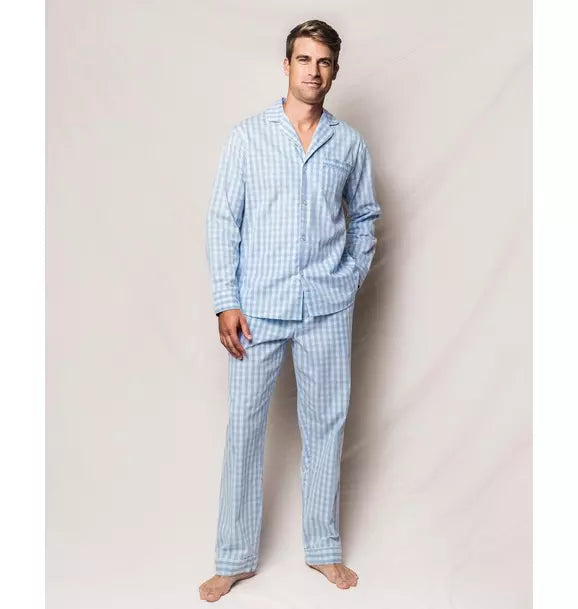 Men's Light Blue Gingham Pajama Set