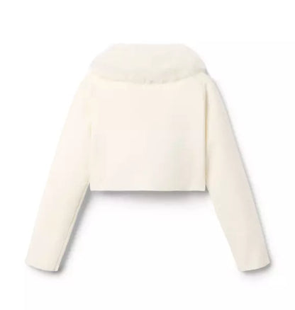 Faux Fur Collar Cropped Cardigan