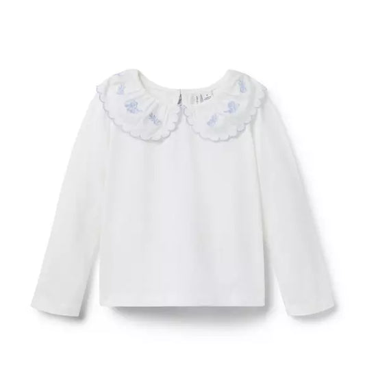 Embroidered Collar Top