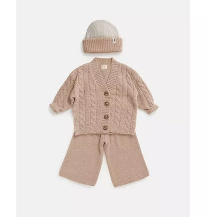 2-Tone Ribbed Beanie Fuzzy - Ecru/Pecan