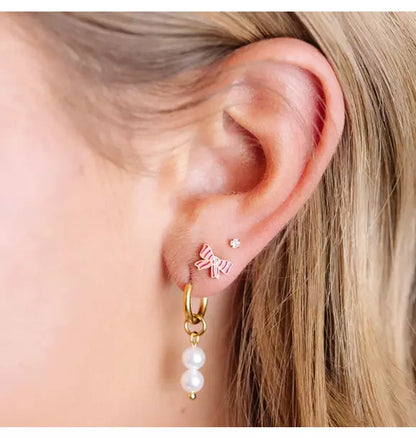 Striped Bow Stud Earrings