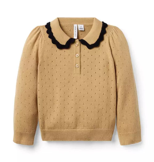 Pointelle Crochet Collar Sweater