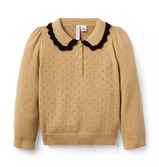 Pointelle Crochet Collar Sweater