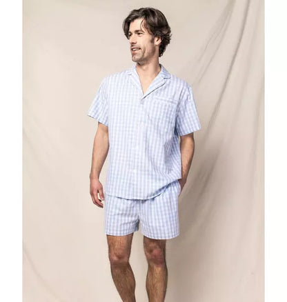 Men's Light Blue Gingham Short Set
