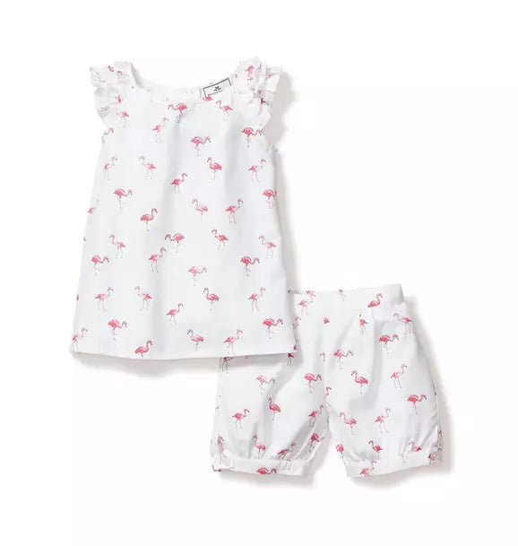 Girl's Twill Amelie Short Pajama Set in Flamingos