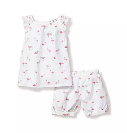 Girl's Twill Amelie Short Pajama Set in Flamingos