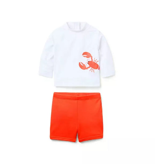 Baby Recycled Lobster Rash Guard 2-Piece Swimsuit