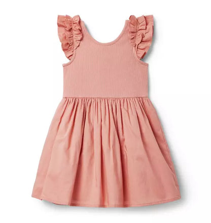 Ribbed Ruffle Sleeve Dress