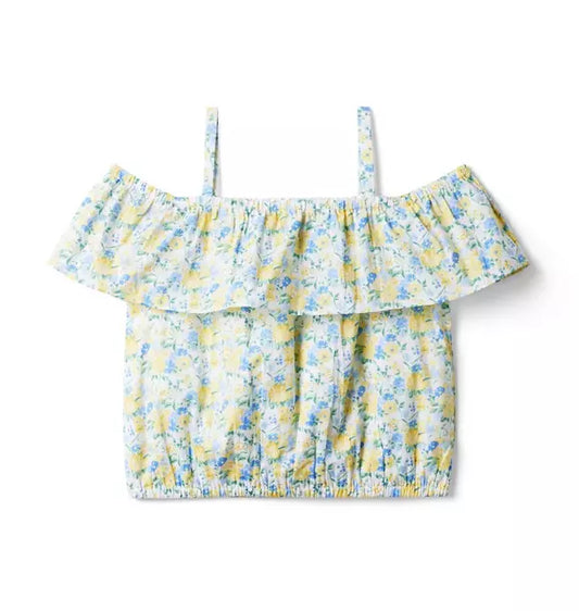 Floral Ruffle Cold Shoulder Top