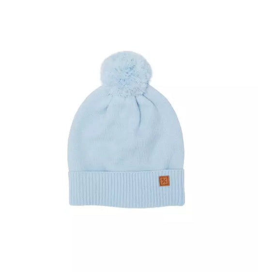 Cloud Blue Knit Winter Hat with Knit Pom