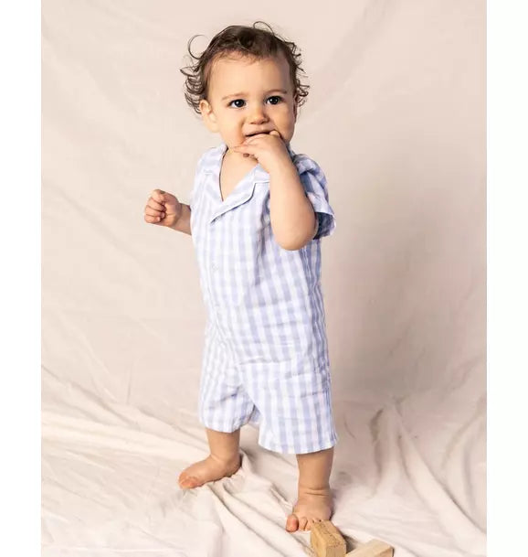 Light Blue Gingham Summer Romper