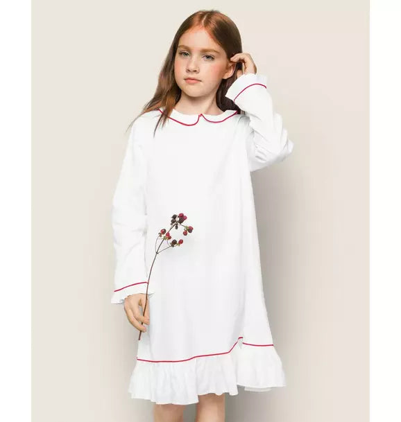 White Sophia Nightgown With Red Piping