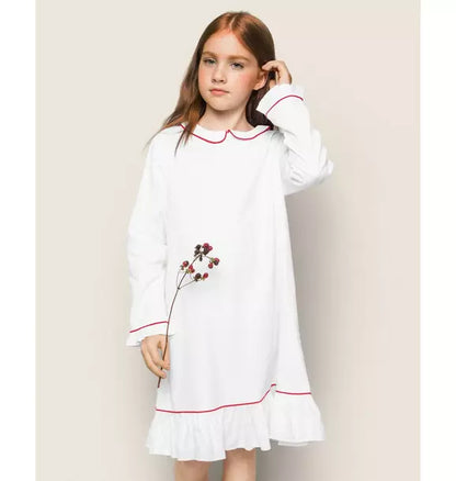 White Sophia Nightgown With Red Piping