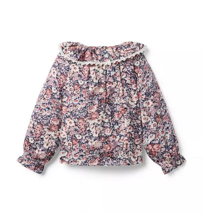 Floral Ruffle Collar Top