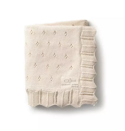 Scalloped Pointelle Baby Blanket Natural