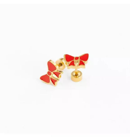 Red Enamel Bow Stud Earrings