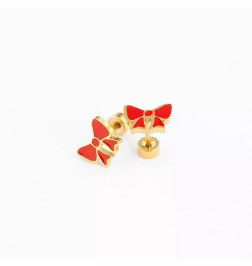 Red Enamel Bow Stud Earrings
