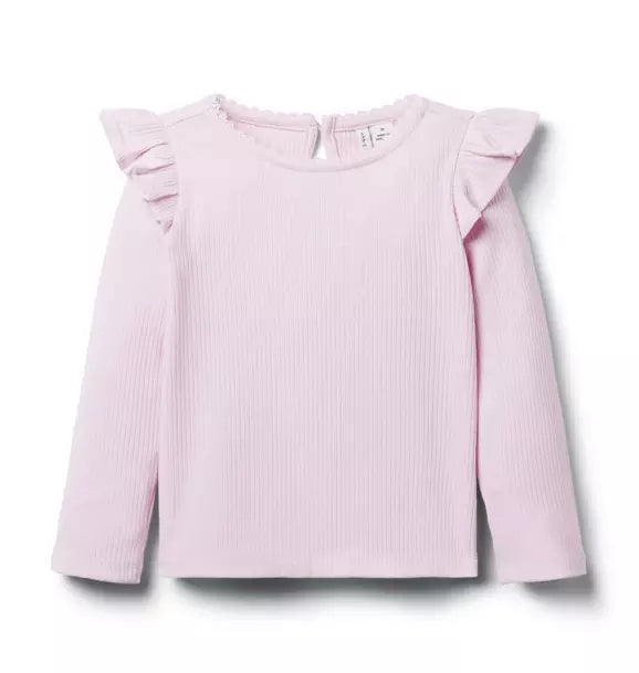 Ribbed Ruffle Shoulder Top
