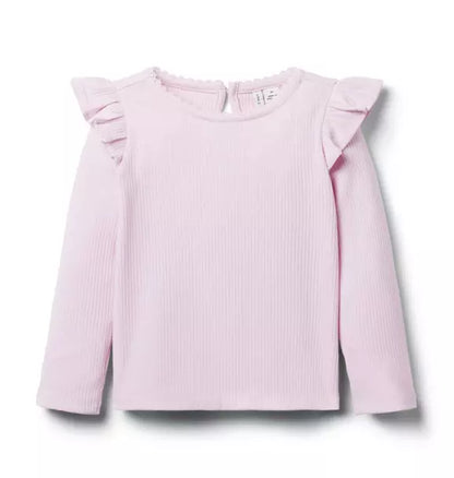 Ribbed Ruffle Shoulder Top