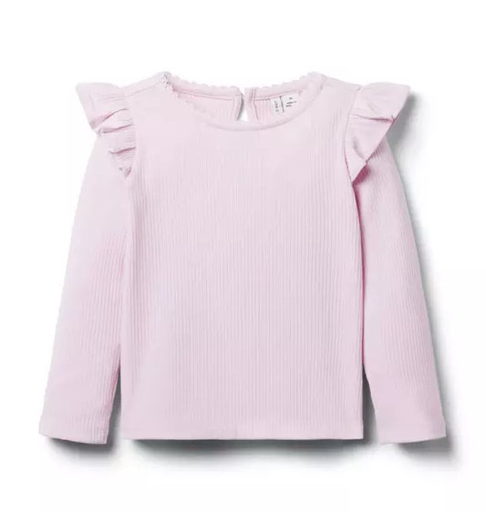 Ribbed Ruffle Shoulder Top