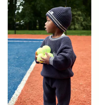 Beanie Tennis Chunky - Navy/Pearl Grey